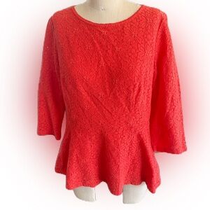Anthropologie Moulinette Soeurs 3/4 Sleeve Eyelet Line  Coral Top. Size 12